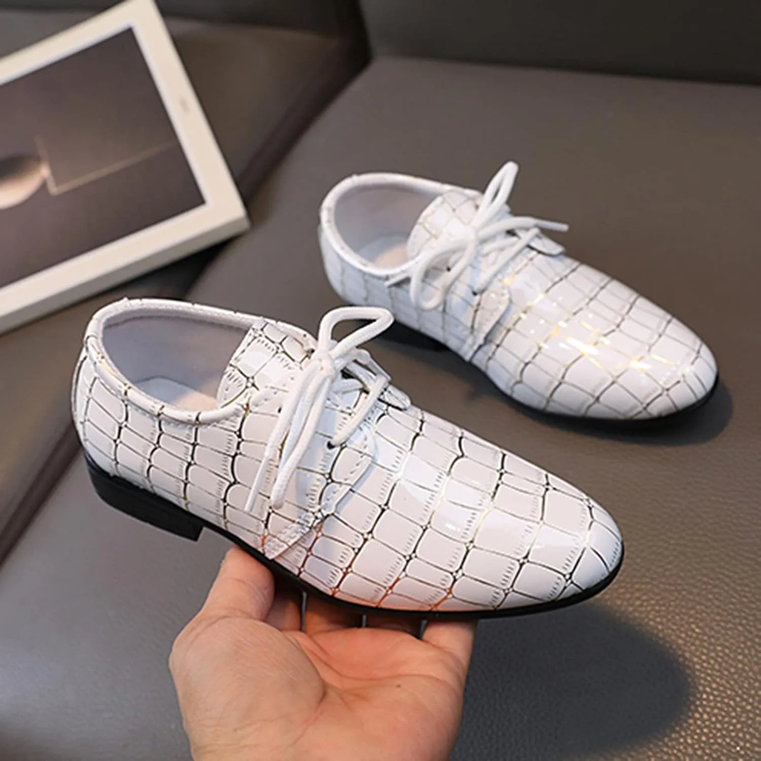 Girls Pointed Toe Dress Shoes Boys Dress Oxford Formal Shoes Toddler Lace Up Loafer Wedding Shoes Leather Shoes