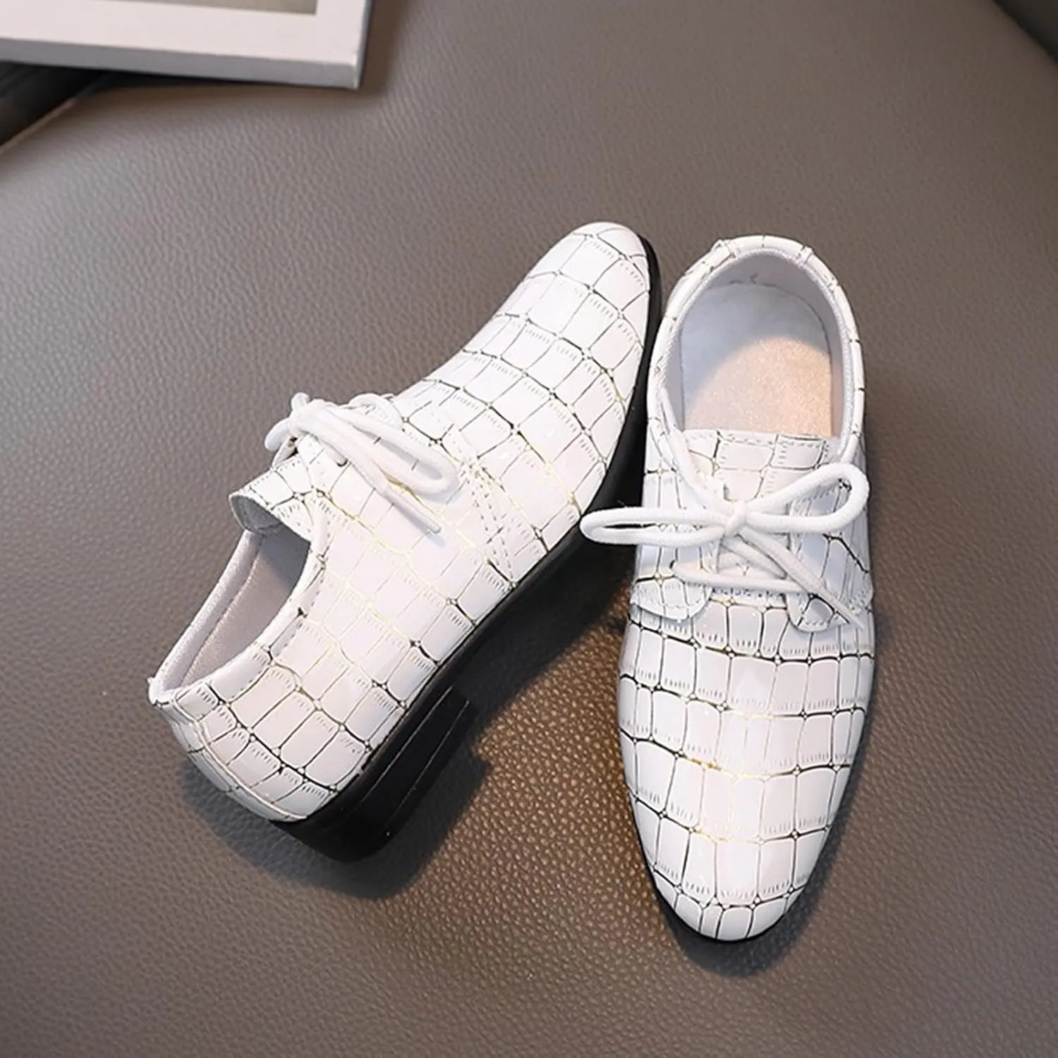 Girls Pointed Toe Dress Shoes Boys Dress Oxford Formal Shoes Toddler Lace Up Loafer Wedding Shoes Leather Shoes