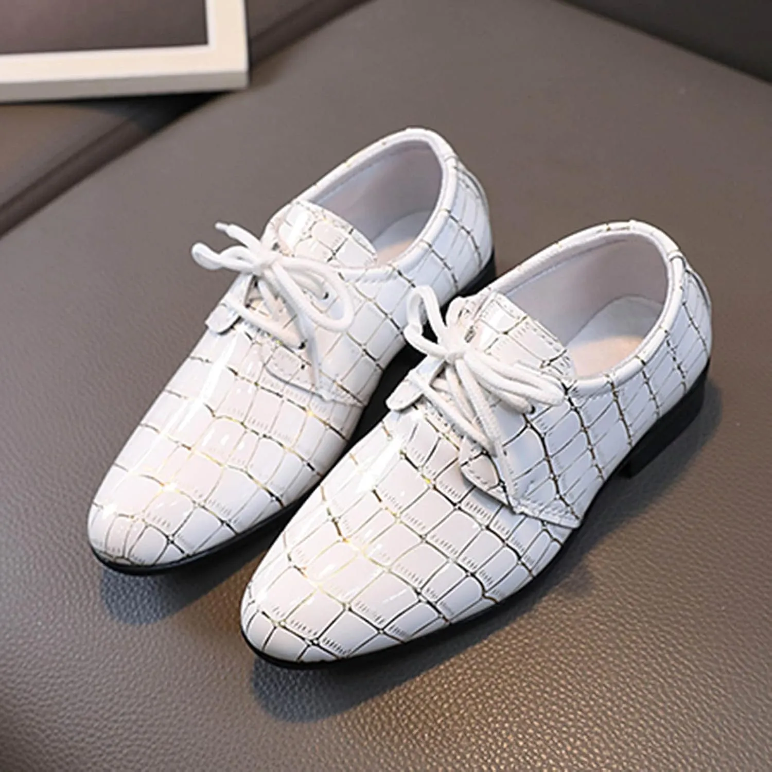Girls Pointed Toe Dress Shoes Boys Dress Oxford Formal Shoes Toddler Lace Up Loafer Wedding Shoes Leather Shoes