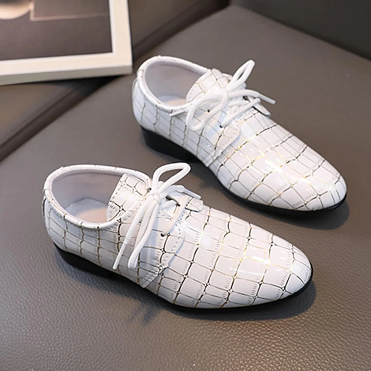 Girls Pointed Toe Dress Shoes Boys Dress Oxford Formal Shoes Toddler Lace Up Loafer Wedding Shoes Leather Shoes