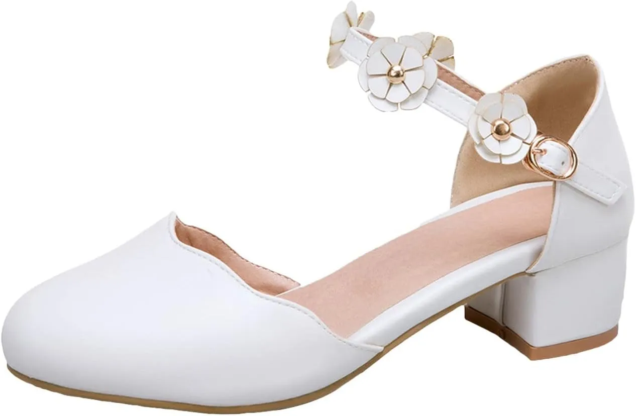 Girls Sandals Big Kids Girls Mary Jane Dress Shoes Pumps Low Heels Flower High School Prom Shoes Girls Sock
