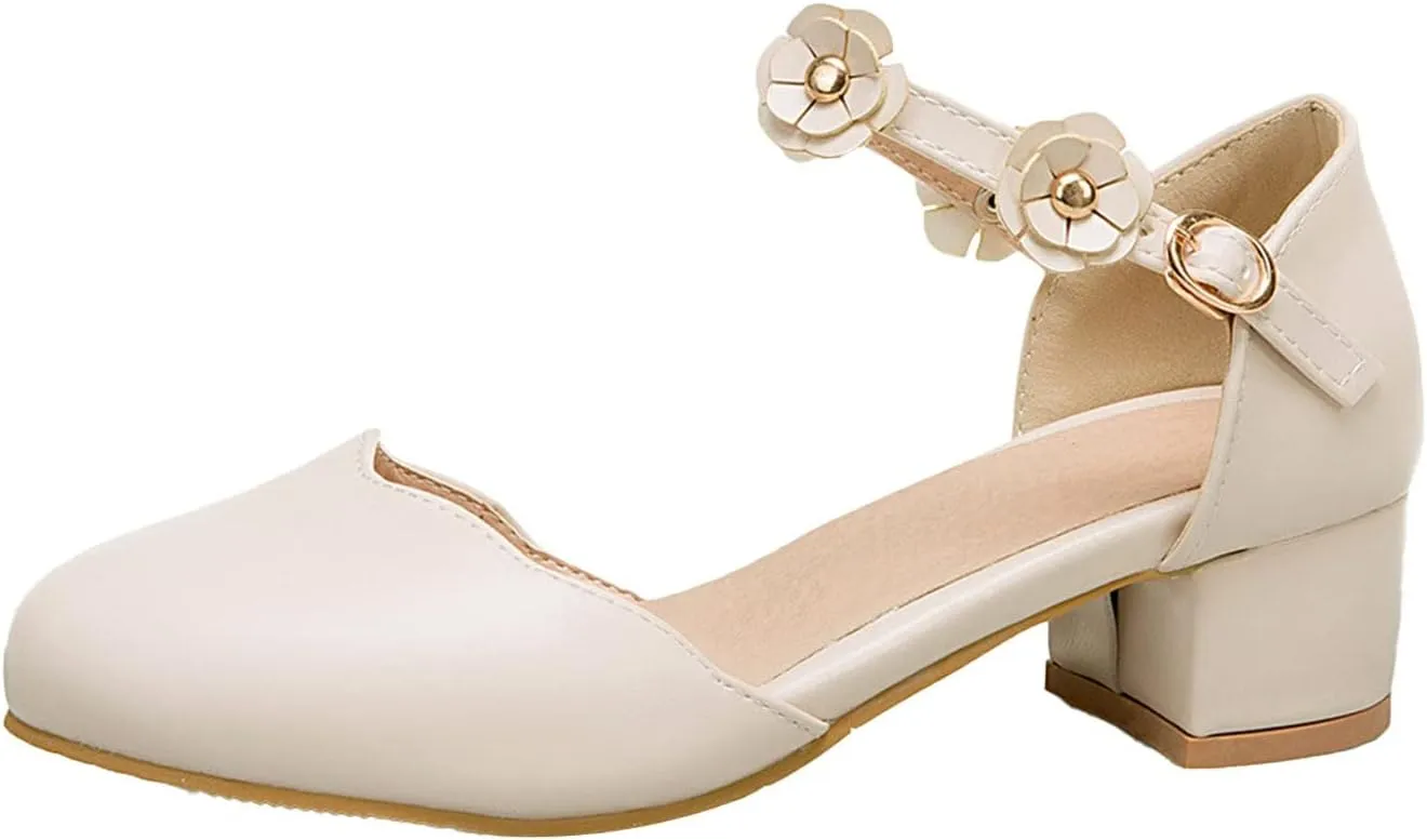Girls Sandals Big Kids Girls Mary Jane Dress Shoes Pumps Low Heels Flower High School Prom Shoes Girls Sock