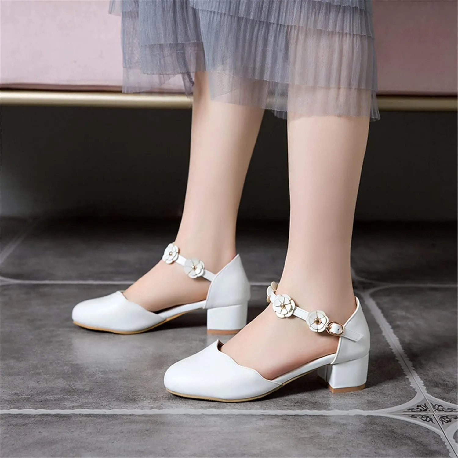 Girls Sandals Big Kids Girls Mary Jane Dress Shoes Pumps Low Heels Flower High School Prom Shoes Girls Sock