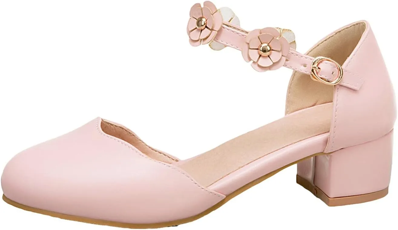 Girls Sandals Big Kids Girls Mary Jane Dress Shoes Pumps Low Heels Flower High School Prom Shoes Girls Sock