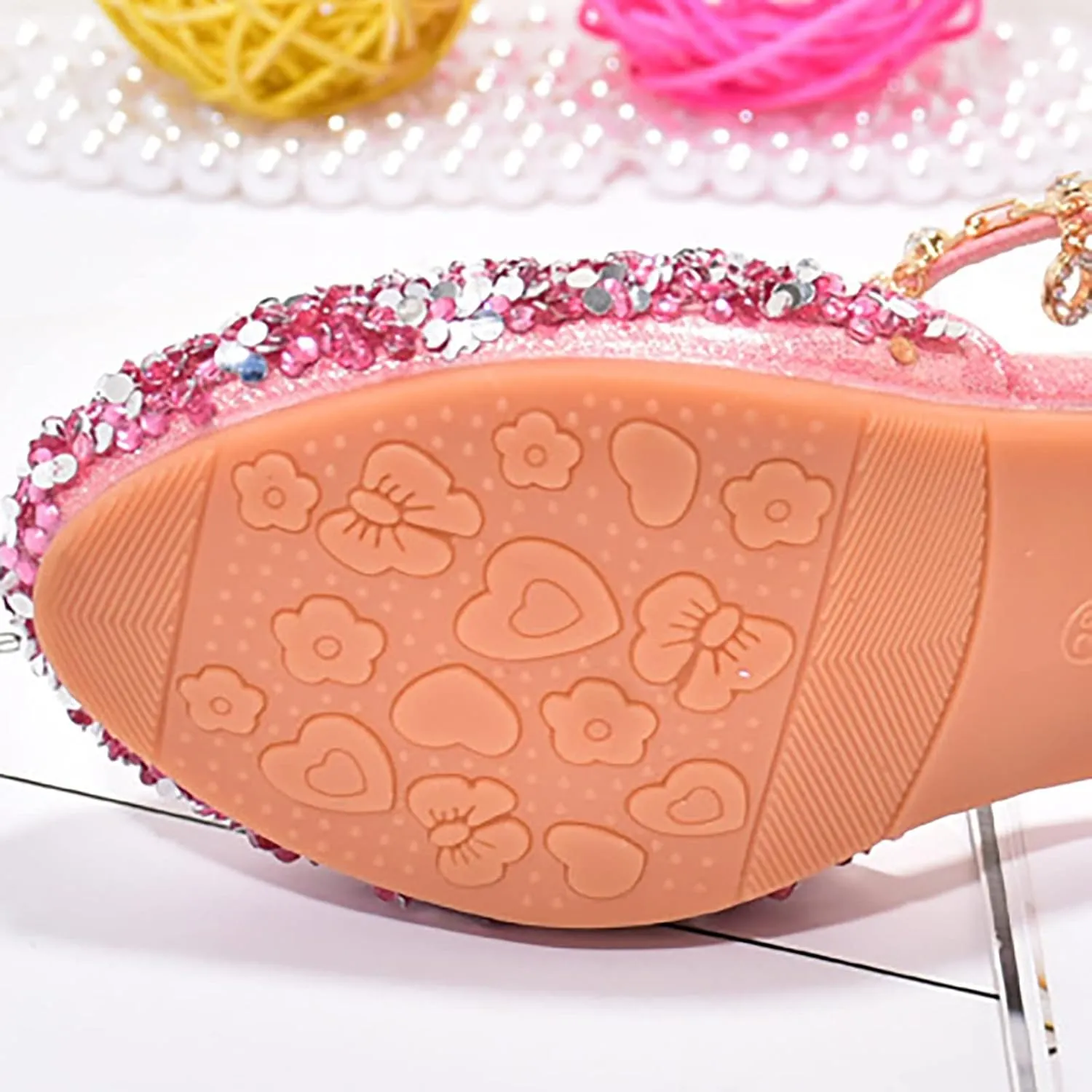 Girls Sandals Girls Low Heeled Dress Shoes Rhinestone Bows Low Heel Princess Flower Wedding Party Girls Slipper