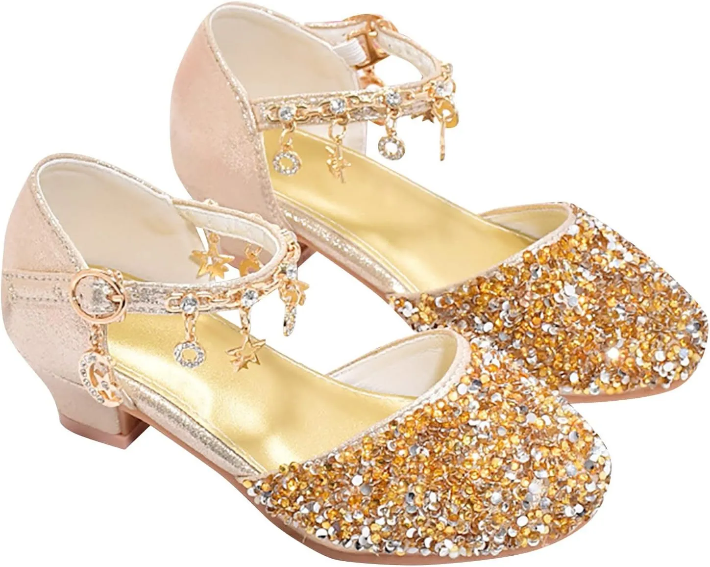 Girls Sandals Girls Low Heeled Dress Shoes Rhinestone Bows Low Heel Princess Flower Wedding Party Girls Slipper