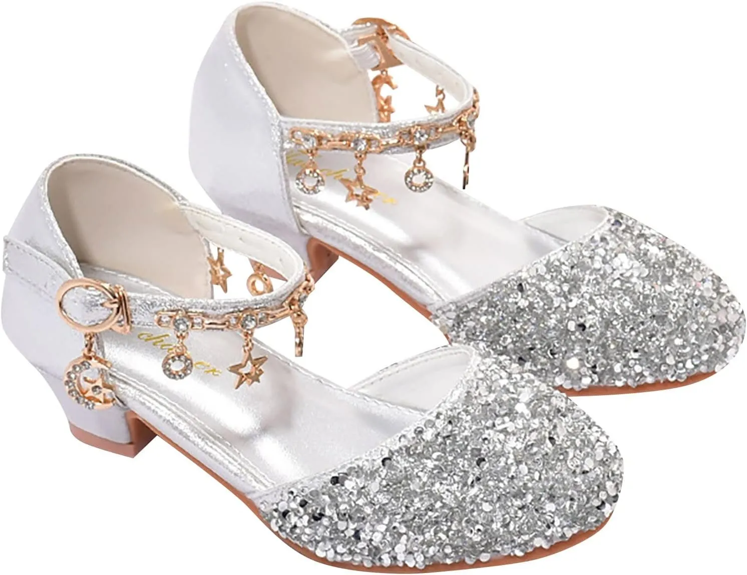 Girls Sandals Girls Low Heeled Dress Shoes Rhinestone Bows Low Heel Princess Flower Wedding Party Girls Slipper