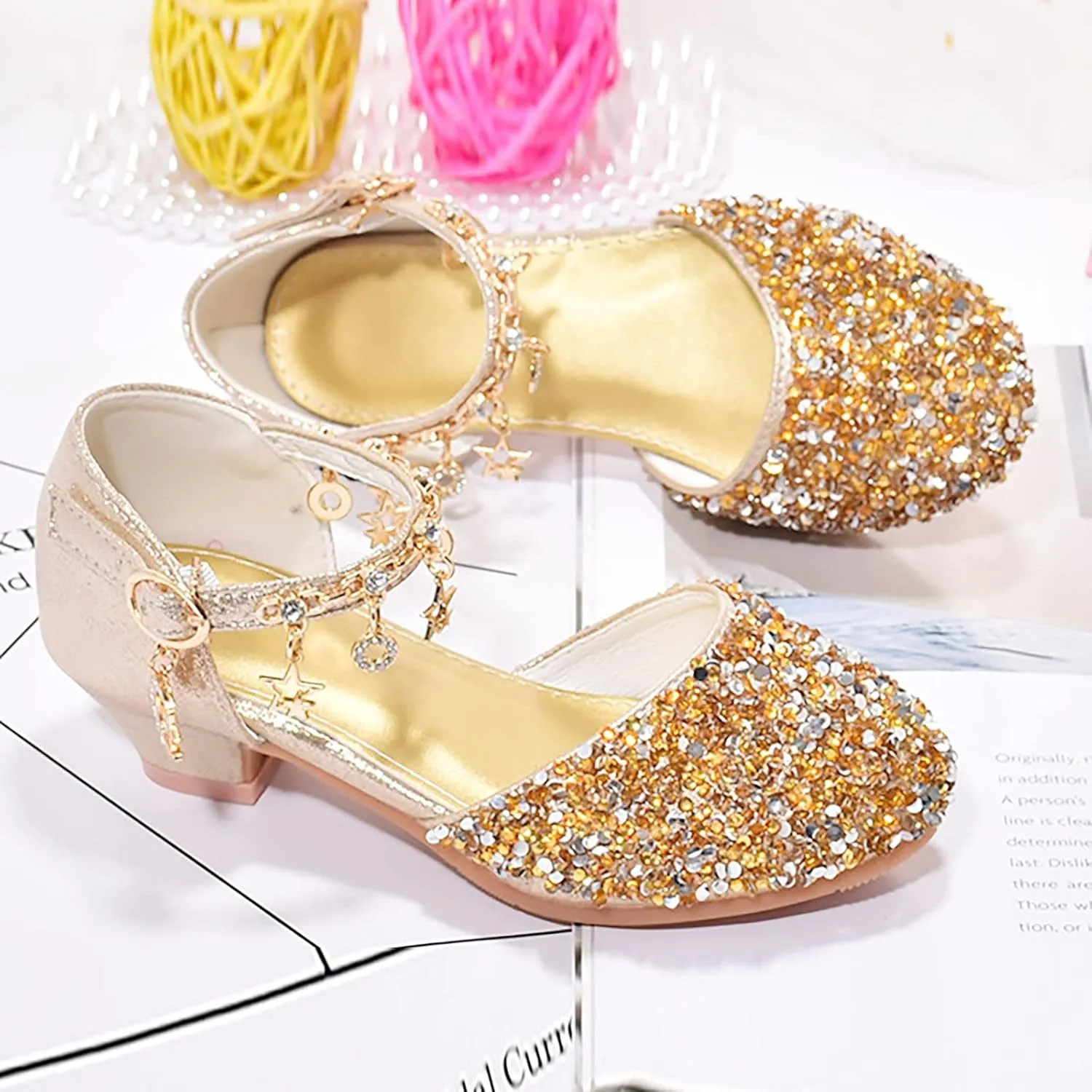 Girls Sandals Girls Low Heeled Dress Shoes Rhinestone Bows Low Heel Princess Flower Wedding Party Girls Slipper