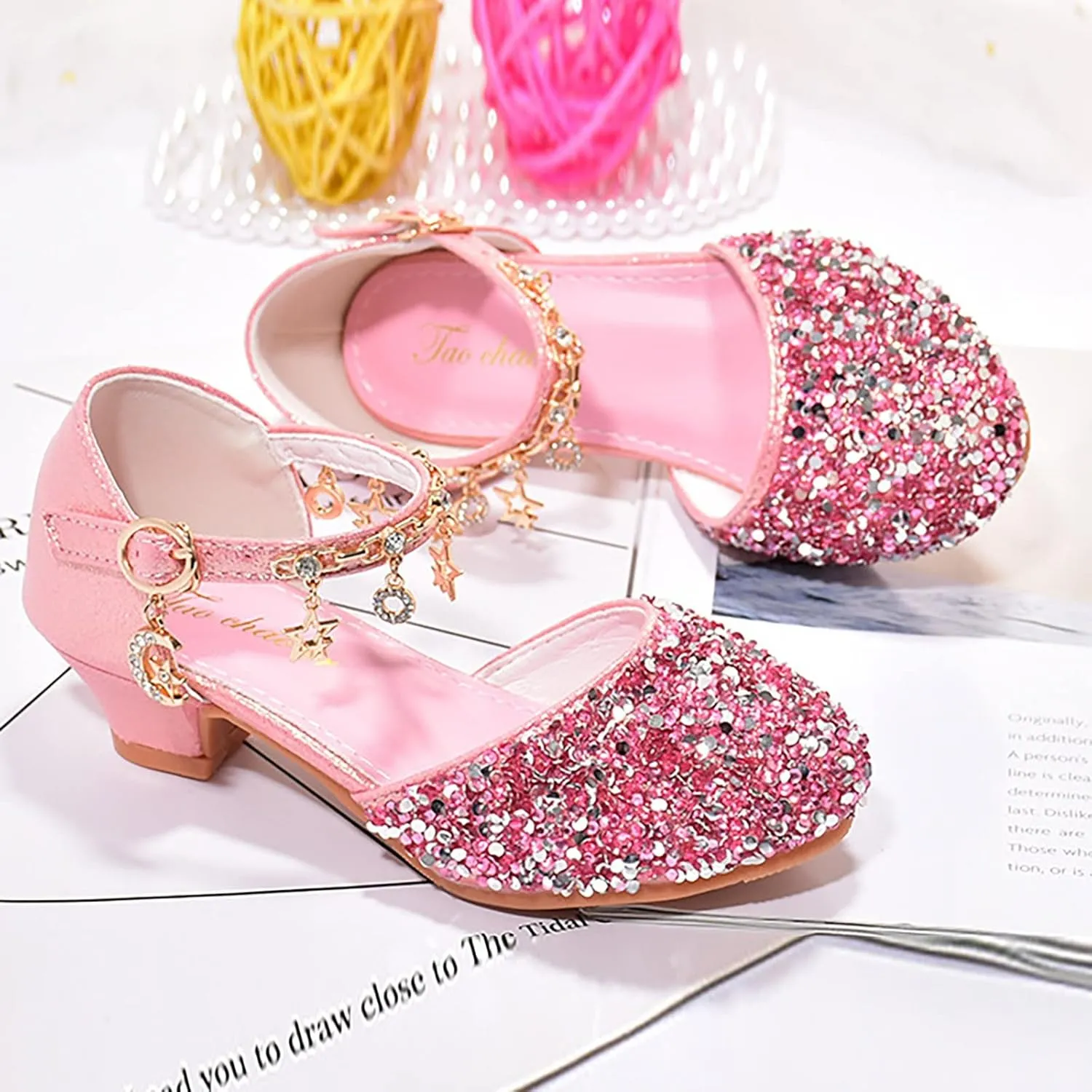 Girls Sandals Girls Low Heeled Dress Shoes Rhinestone Bows Low Heel Princess Flower Wedding Party Girls Slipper