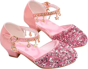 Girls Sandals Girls Low Heeled Dress Shoes Rhinestone Bows Low Heel Princess Flower Wedding Party Girls Slipper