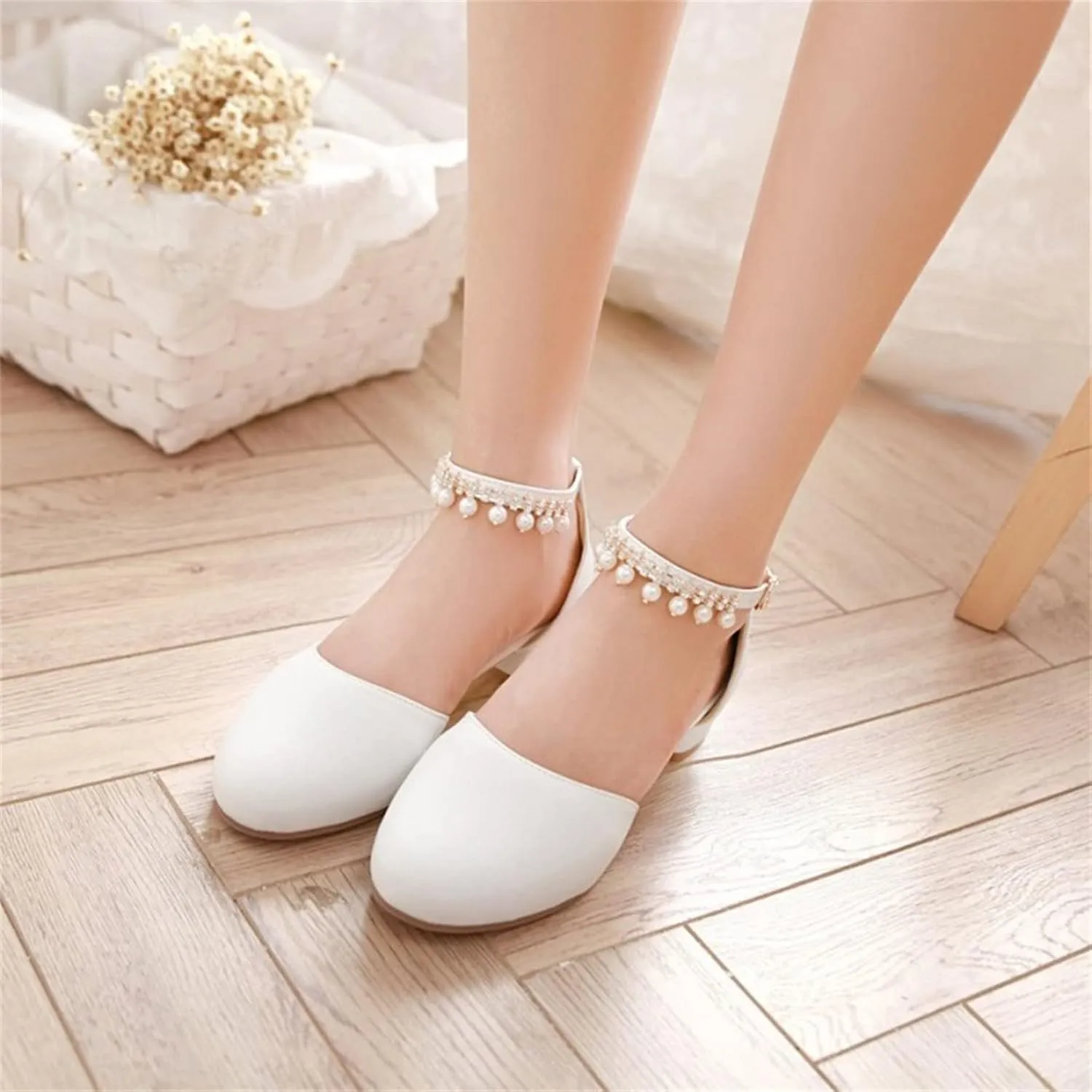 Girls Sandals Girls Mary Jane Dress Shoes Pumps Low Heels Flower Party High School Prom Open Toe Slippers for
