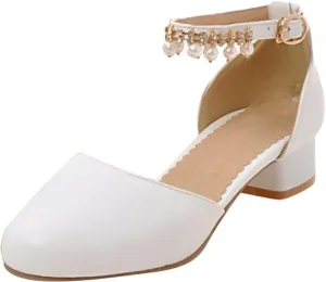 Girls Sandals Girls Mary Jane Dress Shoes Pumps Low Heels Flower Party High School Prom Open Toe Slippers for