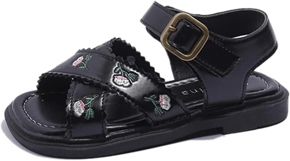 Girls Sandals Girls No Heels Shoes Embroidered Princess Dress Shoes Slip On Toddler Girl Closed Toe Sandals Size