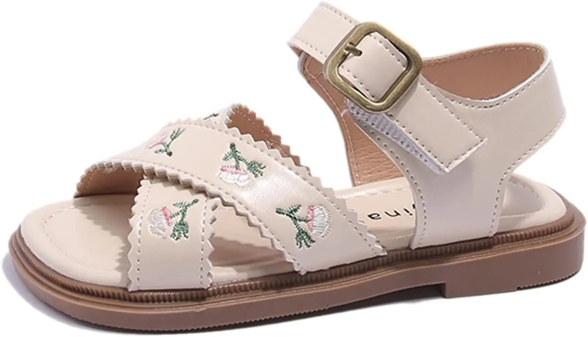 Girls Sandals Girls No Heels Shoes Embroidered Princess Dress Shoes Slip On Toddler Girl Closed Toe Sandals Size