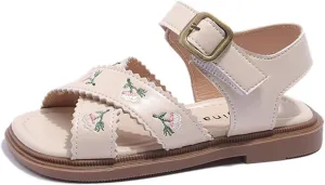 Girls Sandals Girls No Heels Shoes Embroidered Princess Dress Shoes Slip On Toddler Girl Closed Toe Sandals Size