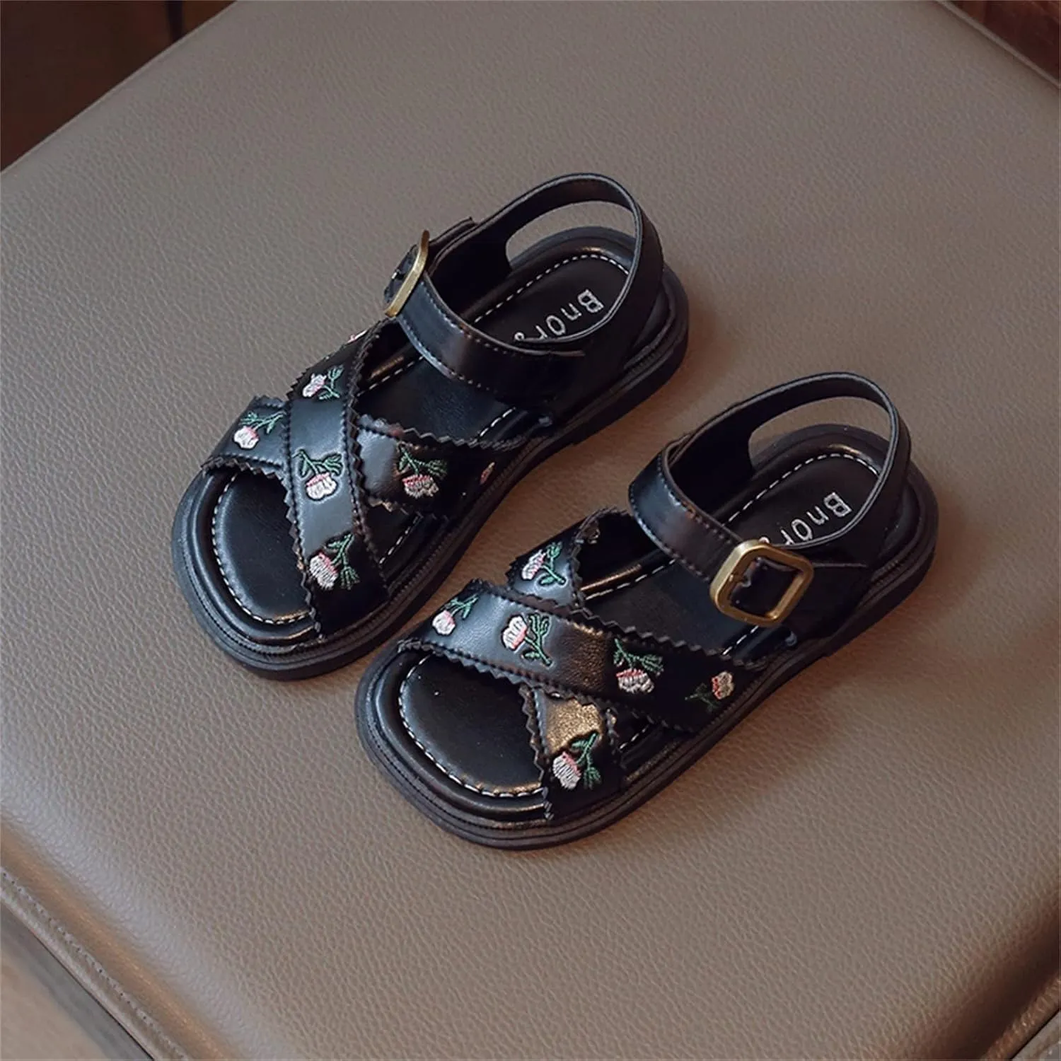 Girls Sandals Girls No Heels Shoes Embroidered Princess Dress Shoes Slip On Toddler Girl Closed Toe Sandals Size