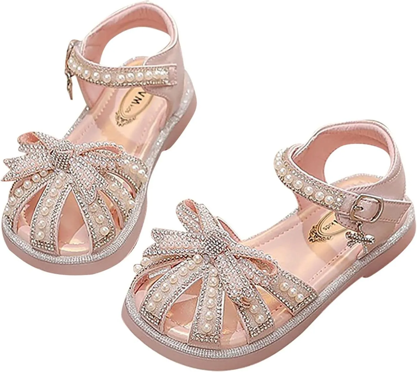 Girls Sandals Kids Baby Summer Girls Closed Toe Sandals Pearl Glitter Diamond Crystal Bow Princess Shoes Little