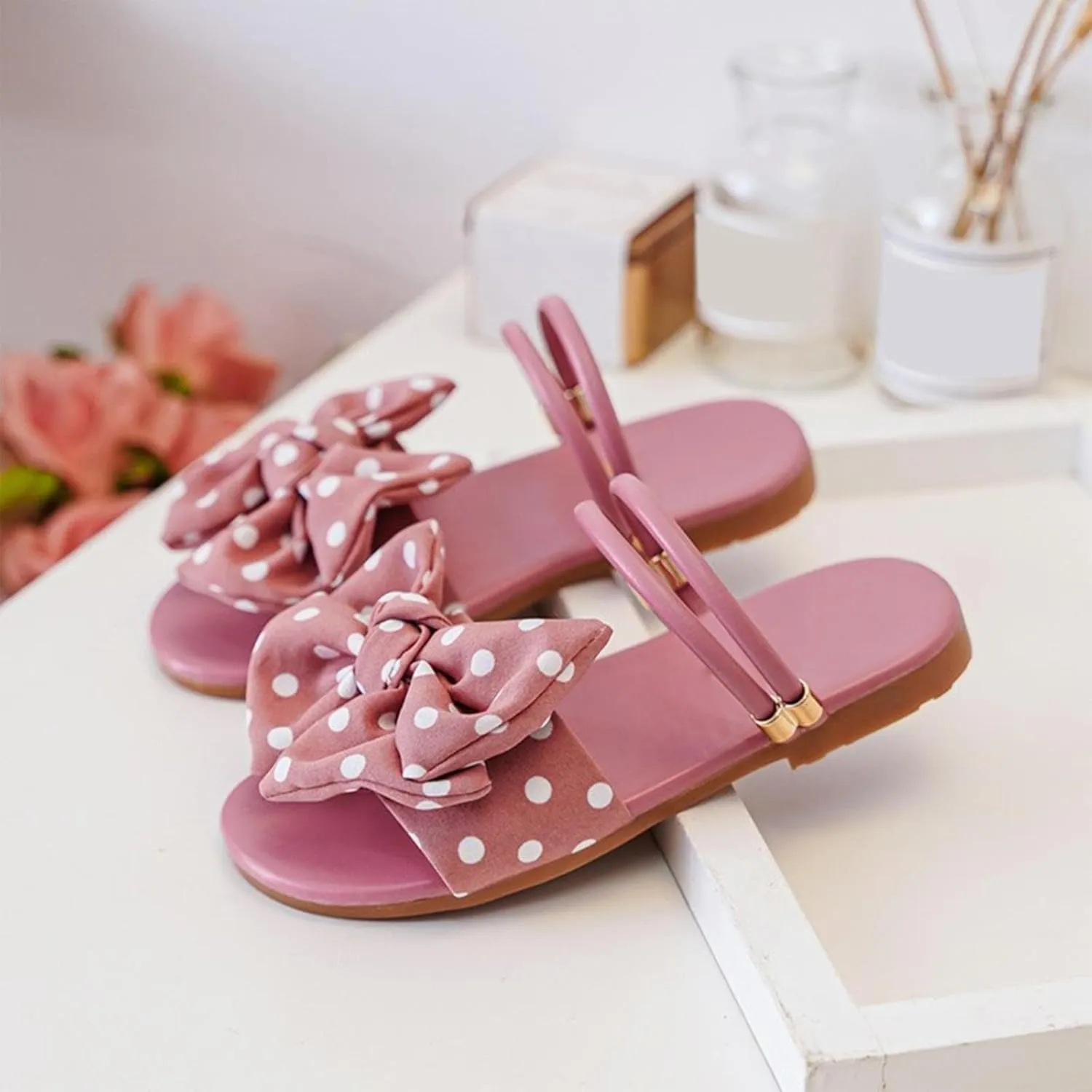 Girls Sandals Satin Bow Double Buckle Slip On Slide Sandals Toddler Baby Girls Summer Slippers Shoes for Beach Travel