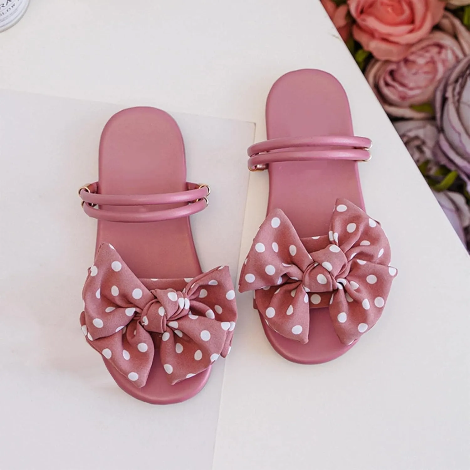 Girls Sandals Satin Bow Double Buckle Slip On Slide Sandals Toddler Baby Girls Summer Slippers Shoes for Beach Travel