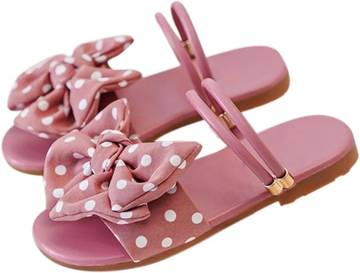 Girls Sandals Satin Bow Double Buckle Slip On Slide Sandals Toddler Baby Girls Summer Slippers Shoes for Beach Travel