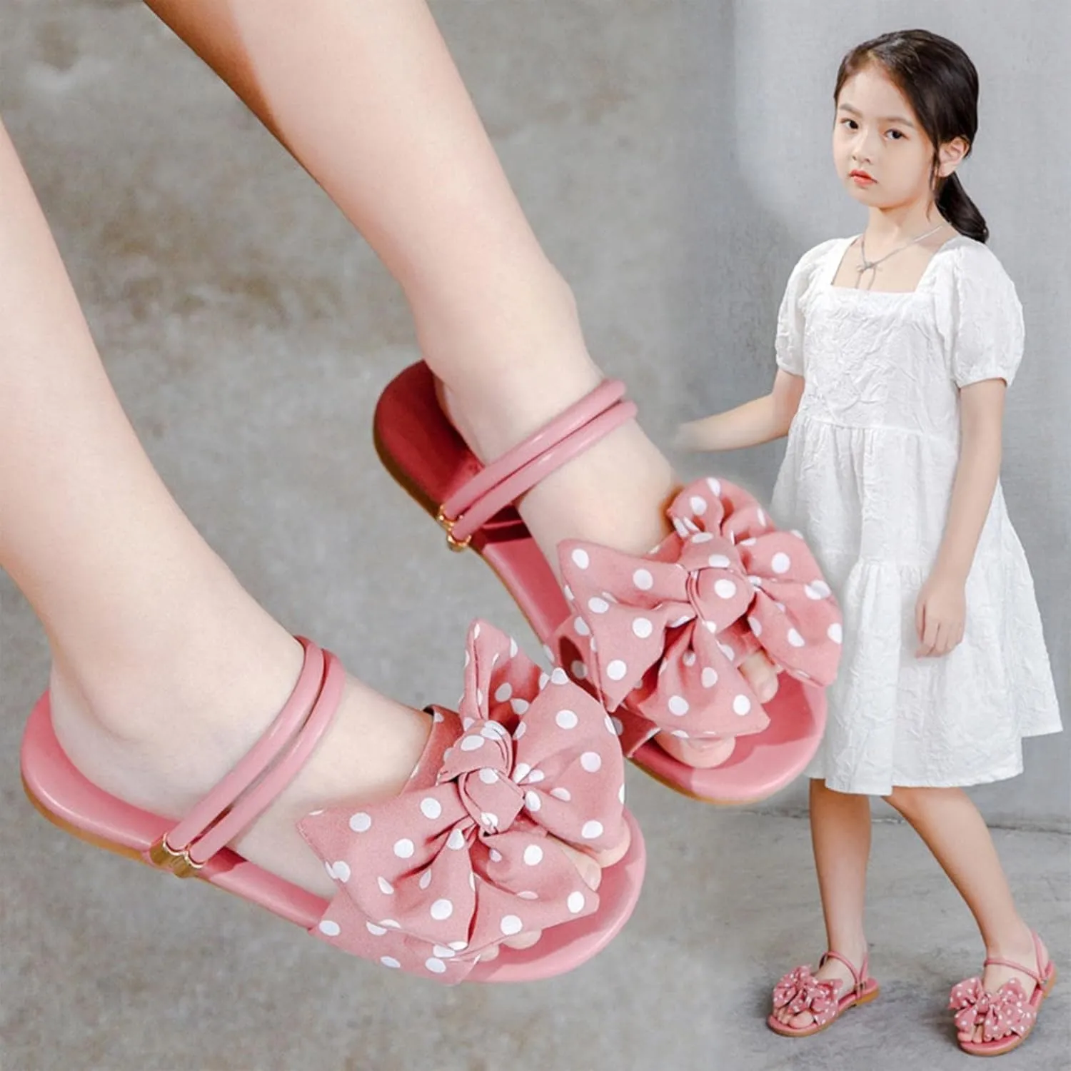 Girls Sandals Satin Bow Double Buckle Slip On Slide Sandals Toddler Baby Girls Summer Slippers Shoes for Beach Travel