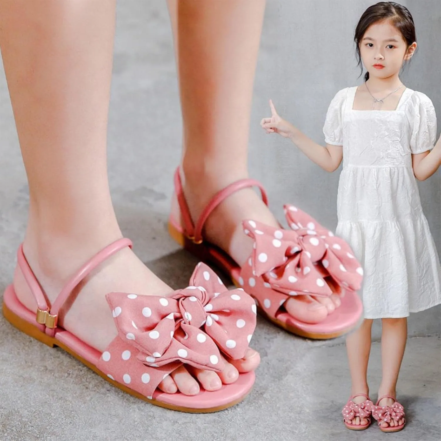 Girls Sandals Satin Bow Double Buckle Slip On Slide Sandals Toddler Baby Girls Summer Slippers Shoes for Beach Travel