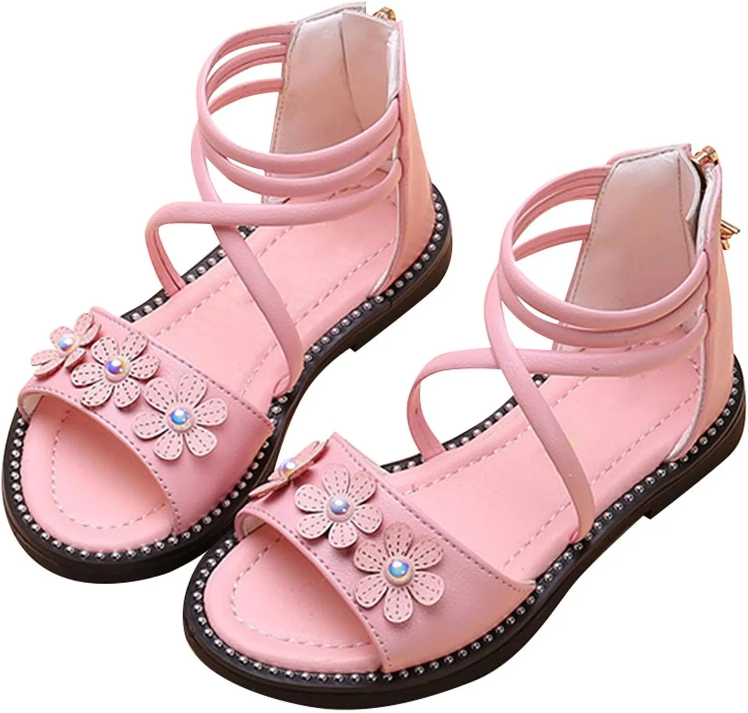 Girls Sandals Summer Open Toe Flower Flat Shoes Hig Zipper Dress Sandals for Toddler Little Kid Big Kid