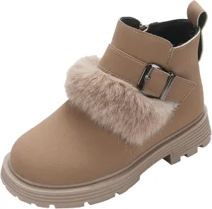 Girls Shoes Fashion Solid Color Short Boots Non Slip Breathable Nude Women Boots House Slippers for Men Memory Foam (Khaki, 5-5.5 Years Little Child)