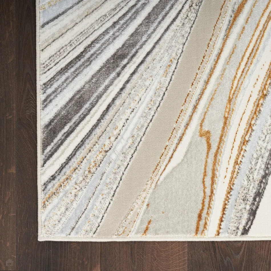 Glitz GLZ21 Modern Abstract Marbled Curve Distressed Metallic Shimmer Hi-Low Textured Soft-Touch Short-Pile Polyester Grey/Gold Runner
