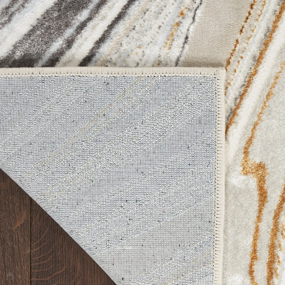 Glitz GLZ21 Modern Abstract Marbled Curve Distressed Metallic Shimmer Hi-Low Textured Soft-Touch Short-Pile Polyester Grey/Gold Runner