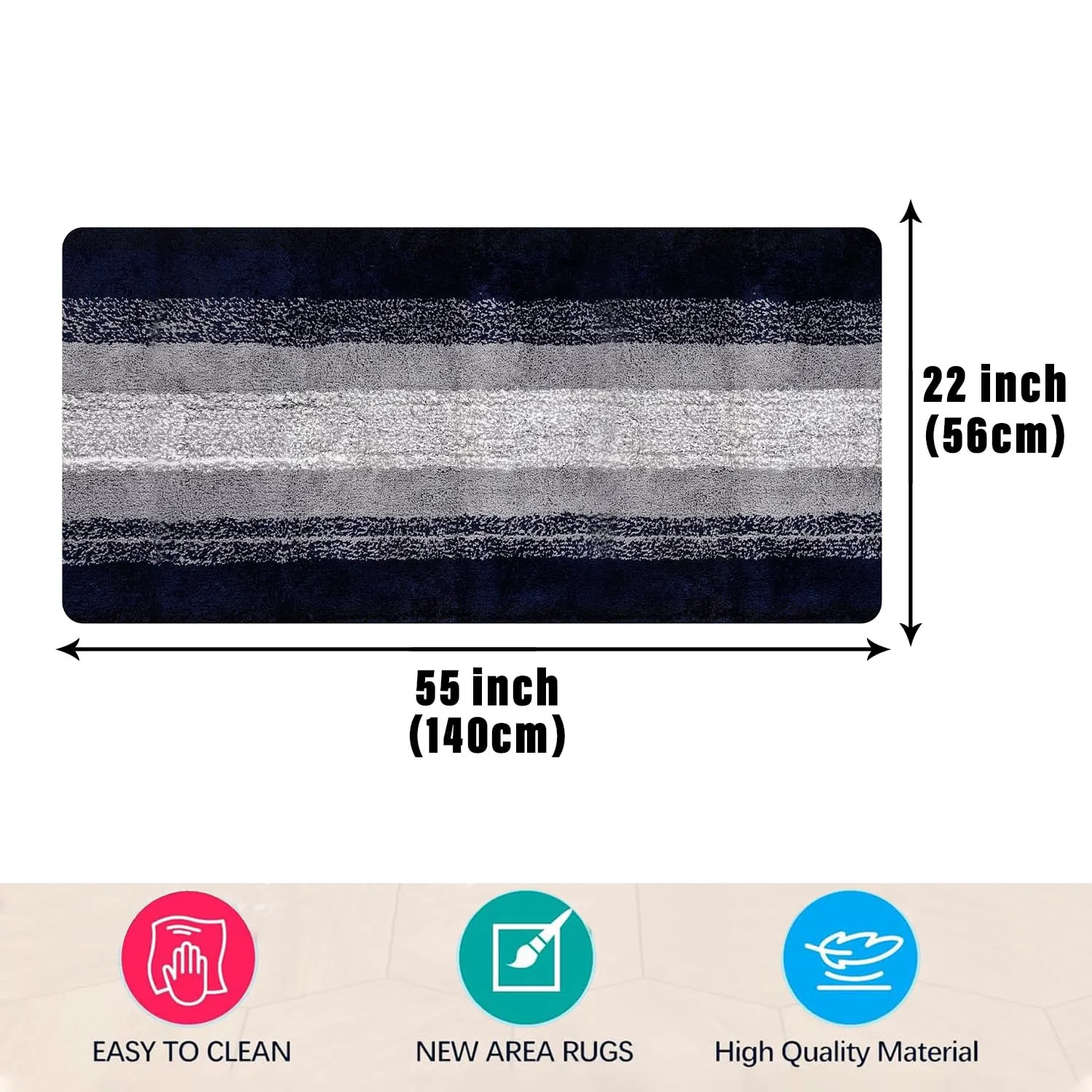 Heart Home Runner | Bedside Runner for Bedroom | Runner for Living Room | Blue Patta Rainbow Carpet Runner | Anti Skid Carpet Rug Mat | Kitchen Runner | 22x55 | Gray