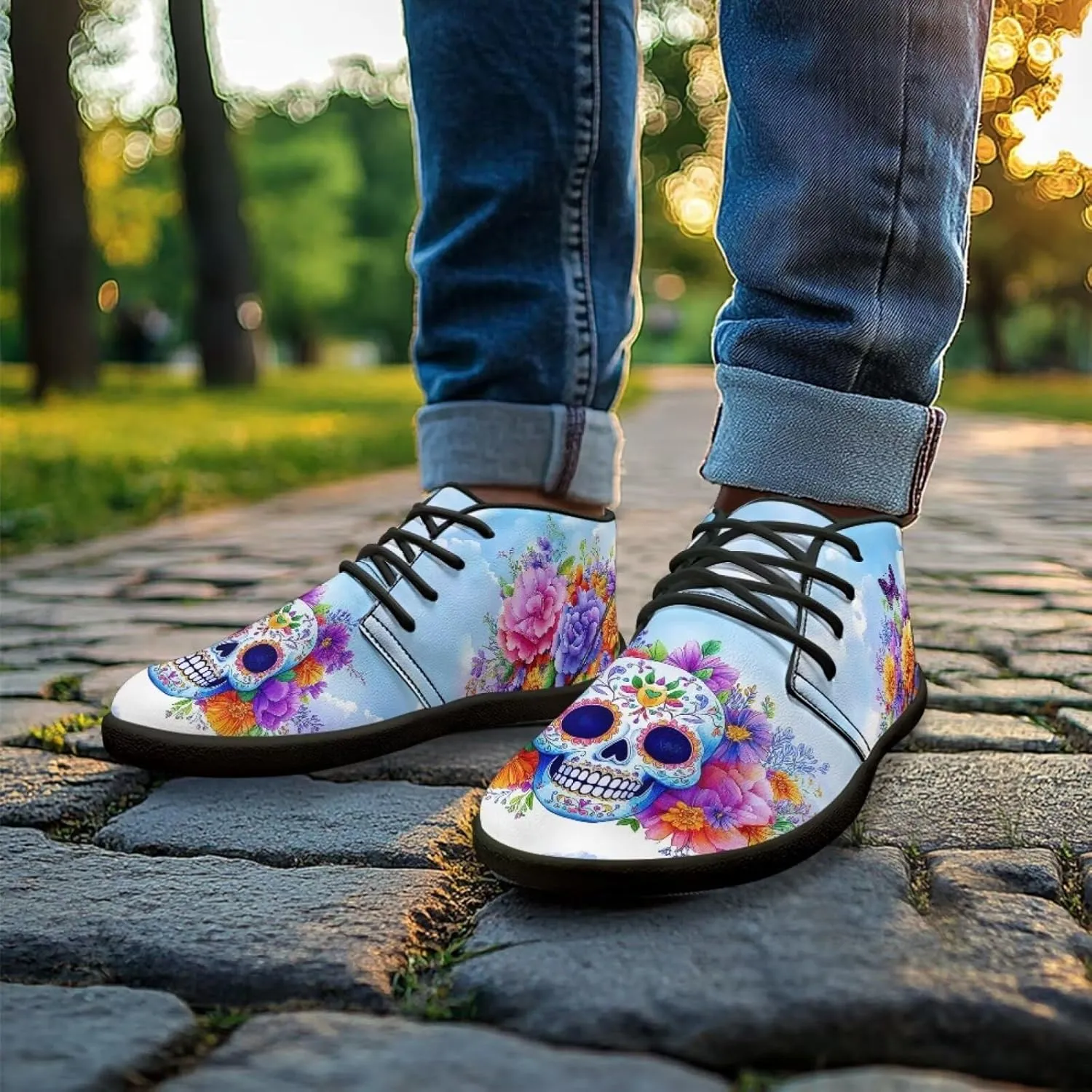 Howilath Skull Print Barefoot Shoes Men Wide Toe Box Low Zero Drop Sneaker Anti-Skid Low Top Minimalist Shoes