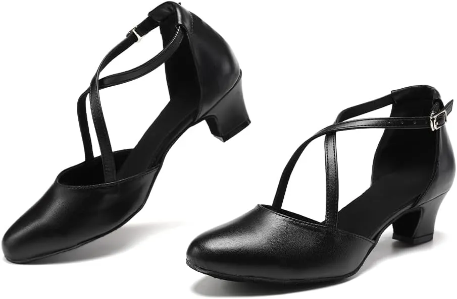 HROYL Women Ballroom Dance Shoes Closed Toe Latin Salsa T-Strap Modern Tango Walts Character Shoes Model-L041