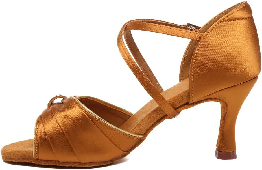 HROYL Women's Latin Salsa Dance Shoes for Ballroom Performence Practice Professional Dancing Shoes EM3037