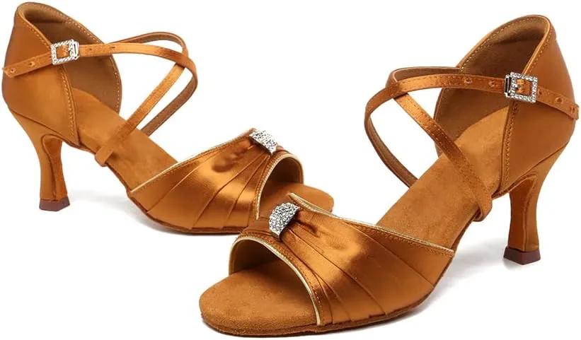 HROYL Women's Latin Salsa Dance Shoes for Ballroom Performence Practice Professional Dancing Shoes EM3037