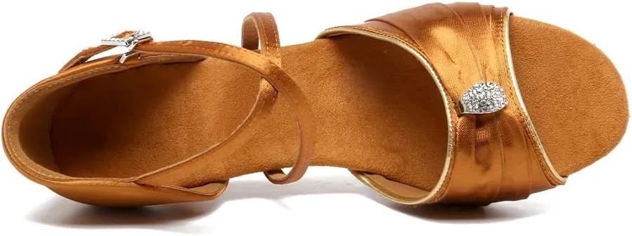 HROYL Women's Latin Salsa Dance Shoes for Ballroom Performence Practice Professional Dancing Shoes EM3037