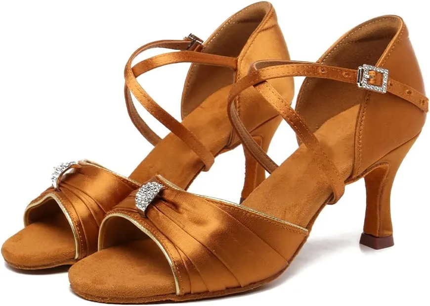 HROYL Women's Latin Salsa Dance Shoes for Ballroom Performence Practice Professional Dancing Shoes EM3037