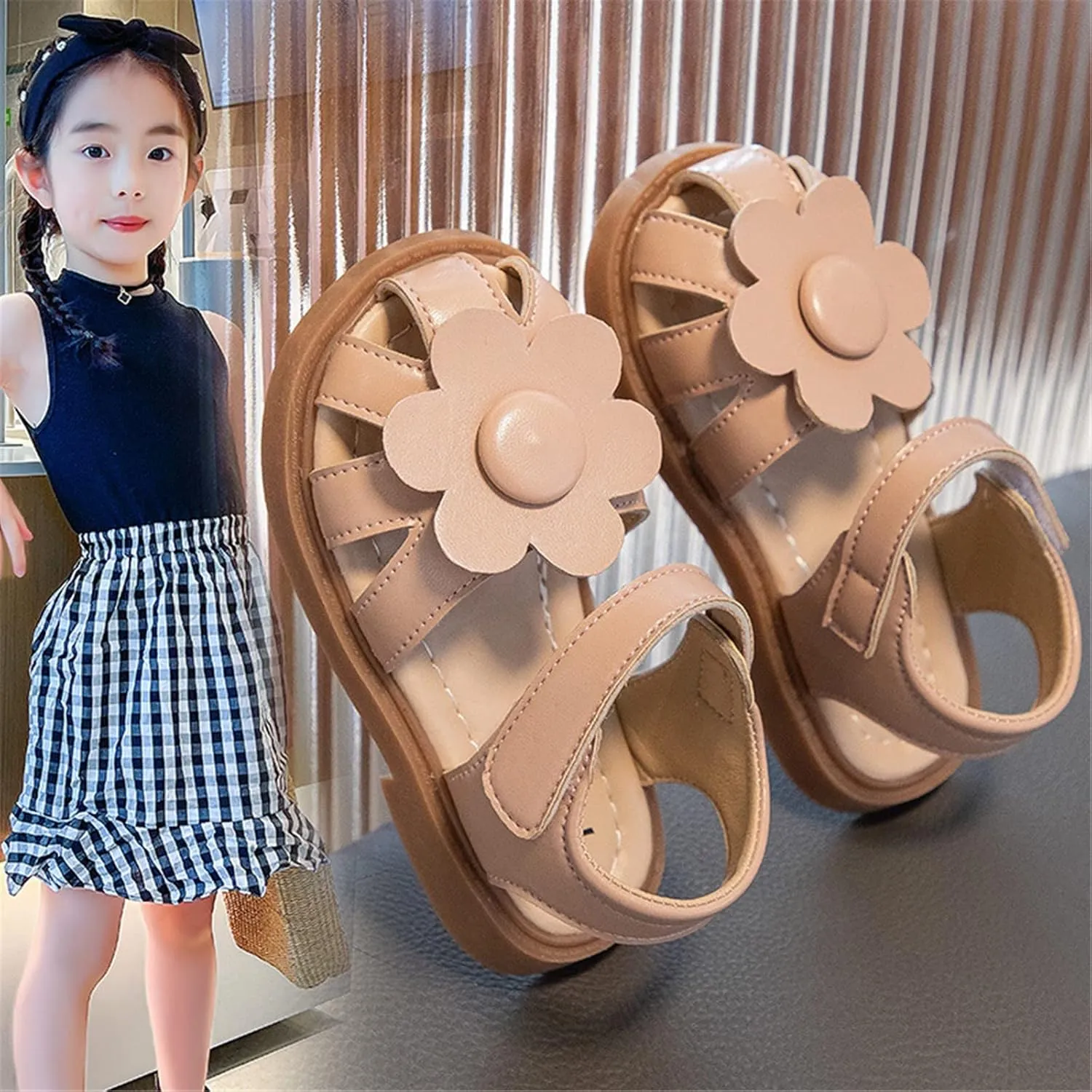 Infant Baby Girls Sandals Summer Outdoor Casual Beach Shoes with Flower Anti Slip Rubber Sole Newborn First Walking Shoes