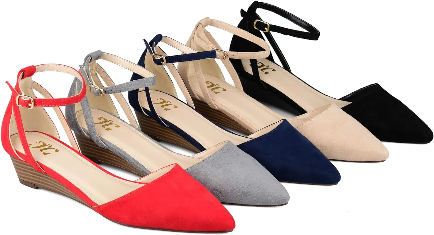 Journee Collection Women's Ark Pointed Toe Ankle Wedge  Color Nude Size 7M