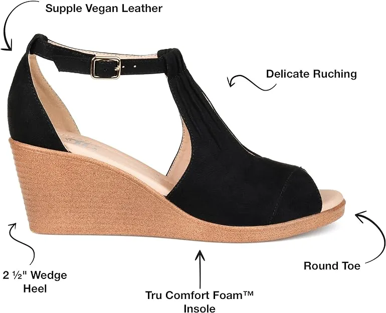 Journee Collection Women's Kedzie Ankle-strap Wedges  Color Black Size 7M