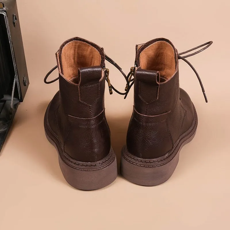 Leather Martin Boots Brush-Off Combat Boots Lace Up Ankle Boots in Black/Coffee/Brown