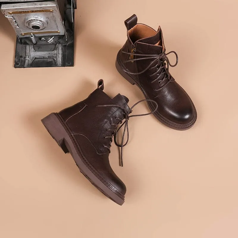 Leather Martin Boots Brush-Off Combat Boots Lace Up Ankle Boots in Black/Coffee/Brown