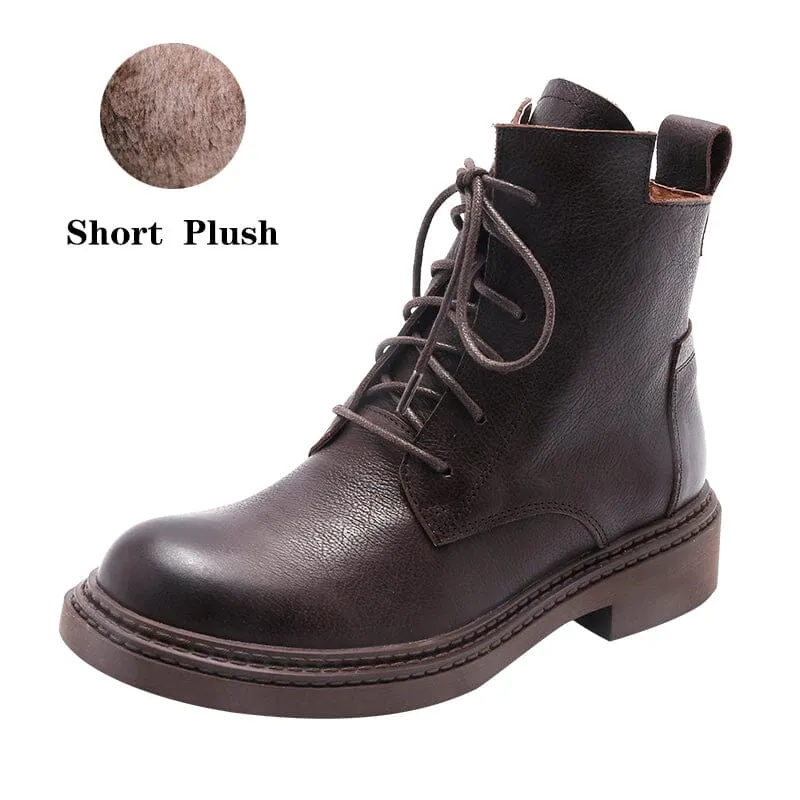 Leather Martin Boots Brush-Off Combat Boots Lace Up Ankle Boots in Black/Coffee/Brown