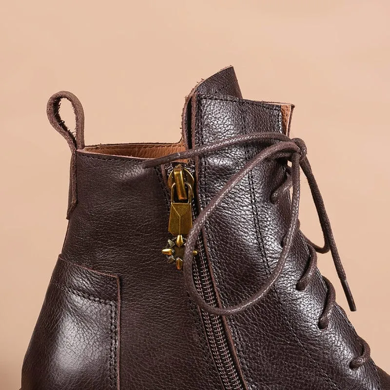 Leather Martin Boots Brush-Off Combat Boots Lace Up Ankle Boots in Black/Coffee/Brown