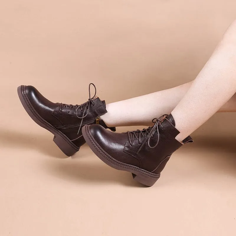 Leather Martin Boots Brush-Off Combat Boots Lace Up Ankle Boots in Black/Coffee/Brown
