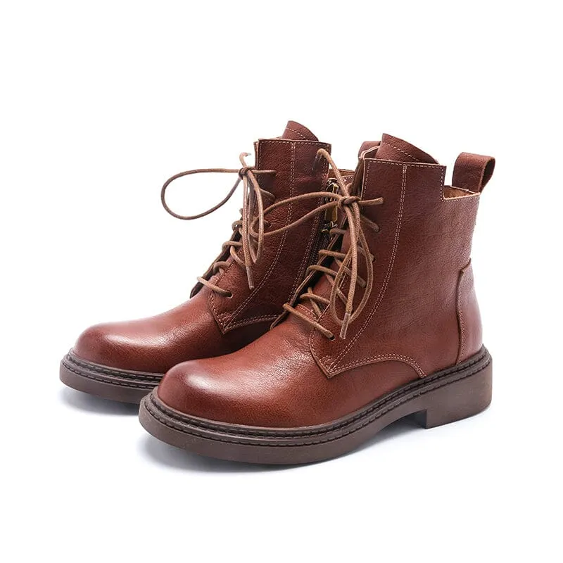Leather Martin Boots Brush-Off Combat Boots Lace Up Ankle Boots in Black/Coffee/Brown
