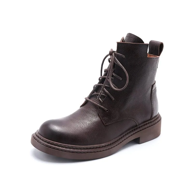 Leather Martin Boots Brush-Off Combat Boots Lace Up Ankle Boots in Black/Coffee/Brown