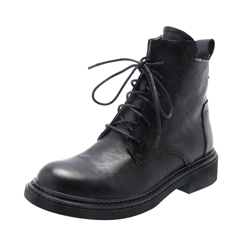 Leather Martin Boots Brush-Off Combat Boots Lace Up Ankle Boots in Black/Coffee/Brown