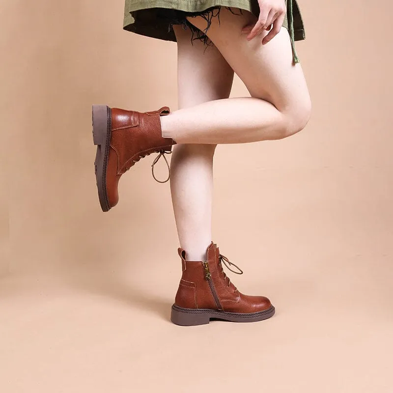 Leather Martin Boots Brush-Off Combat Boots Lace Up Ankle Boots in Black/Coffee/Brown