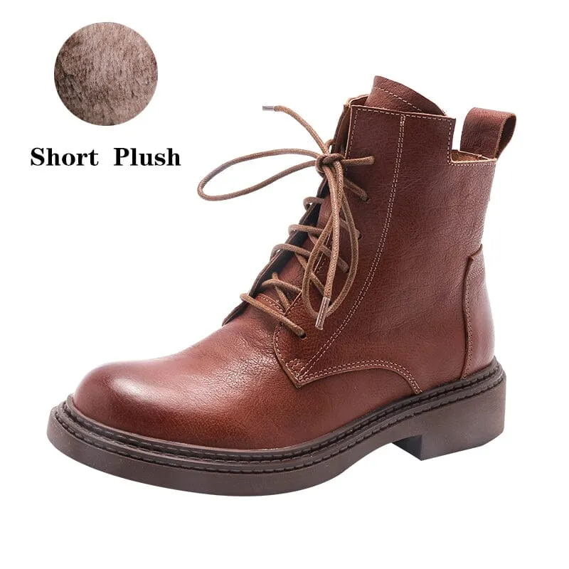 Leather Martin Boots Brush-Off Combat Boots Lace Up Ankle Boots in Black/Coffee/Brown